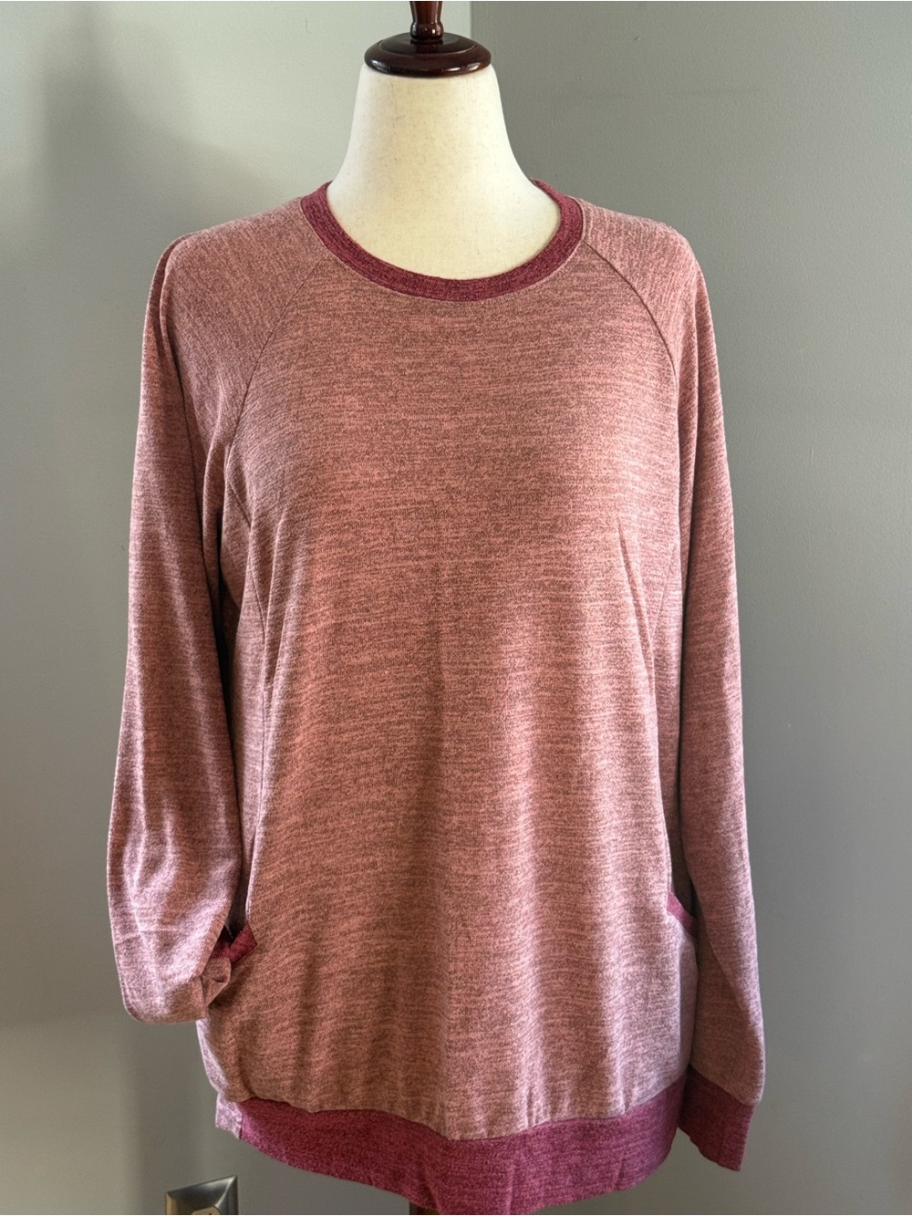 Mauve Pink Heathered Tunic Sweatshirt Pullover XL Pockets